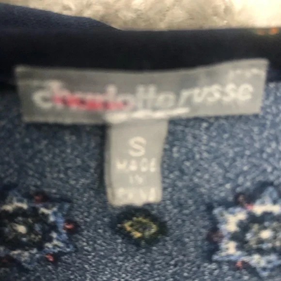 Charlotte Russe navy blue pattern cut lace detail v neck long sleeve top S - Picture 7 of 9